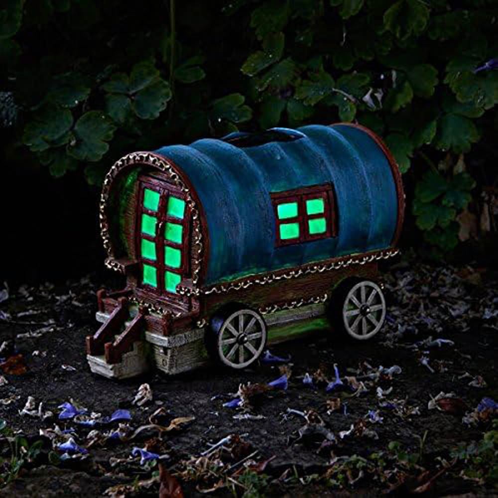Marco Paul Solar Powered Light Up Colour Changing Gypsy Caravan Garden Ornament Image 6