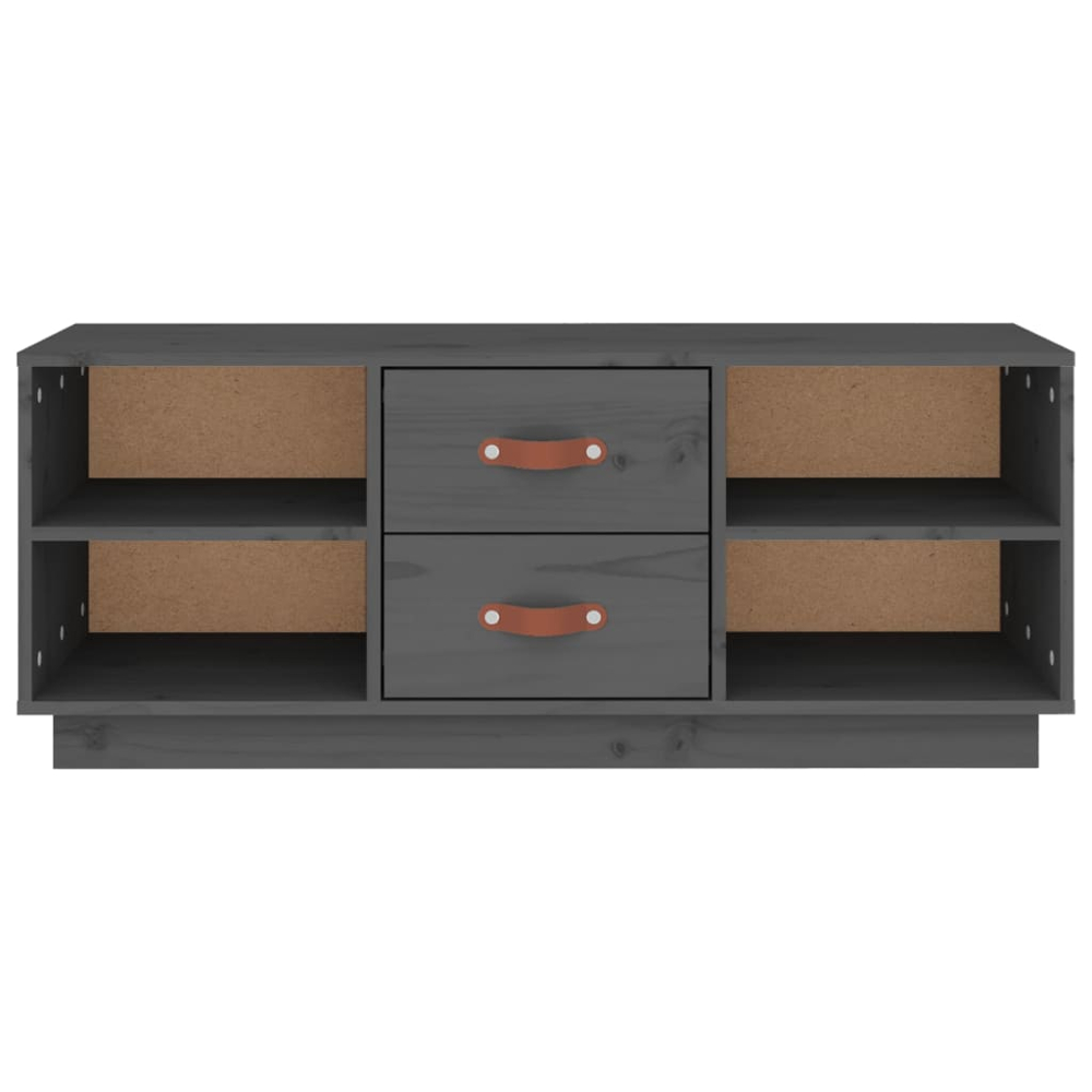 vidaXL 2 Drawer 4 Shelf Grey Solid Pine Wood TV Cabinet Image 6
