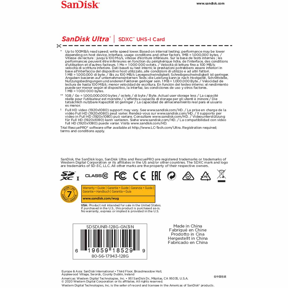 SanDisk Ultra 128GB SDXC 100MB/sClass 10 Image 2