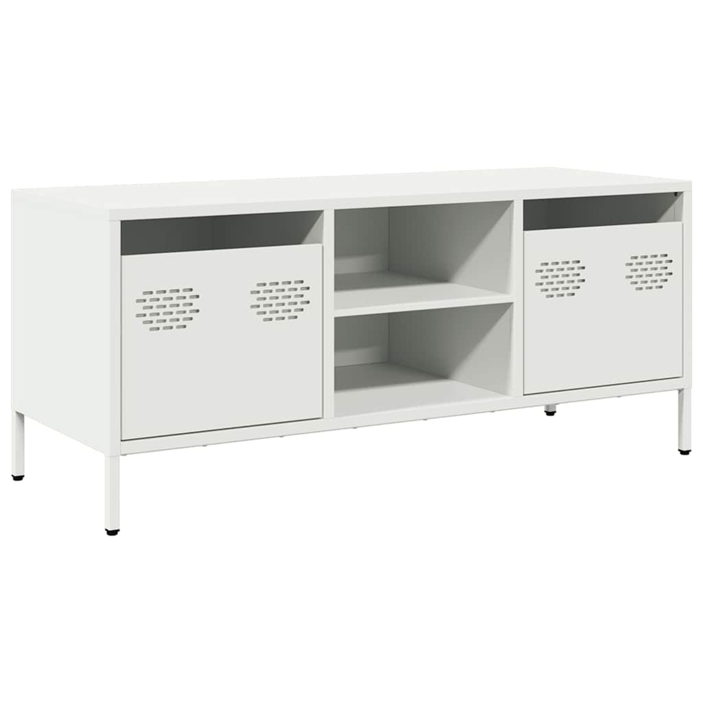 vidaXL 2 Drawer 2 Shelf White Steel Industrial Style TV Cabinet Image 2