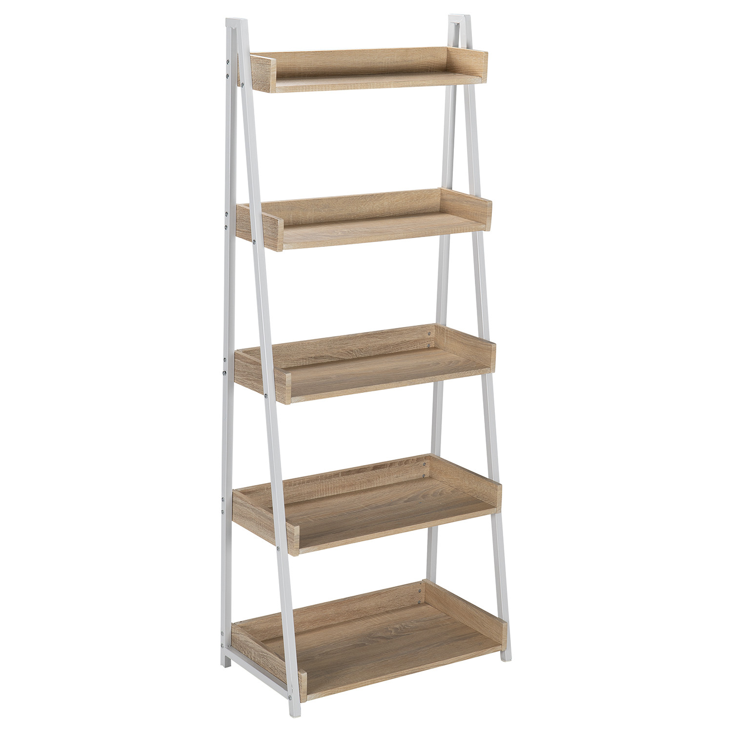 Harlow 5 Shelf White and Light Oak Metal Bookcase Image 2