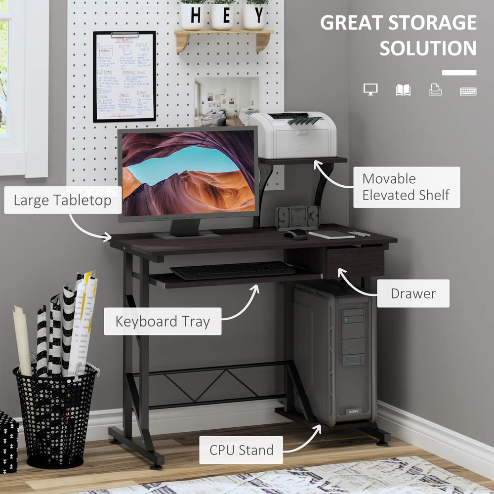 Portland Wood Computer Desk with Display Stand Brown Image 5