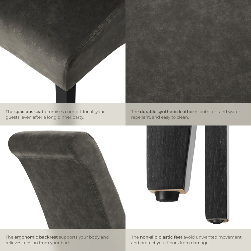 tectake Set of 2 Grey Marble Leather High Backrest Dining Chair Image 5