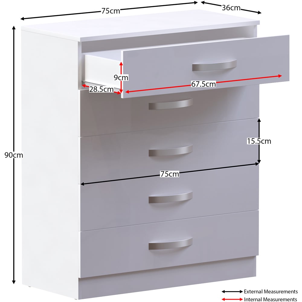 Vida Designs Hulio 5 Drawer White Chest of Drawers Image 9