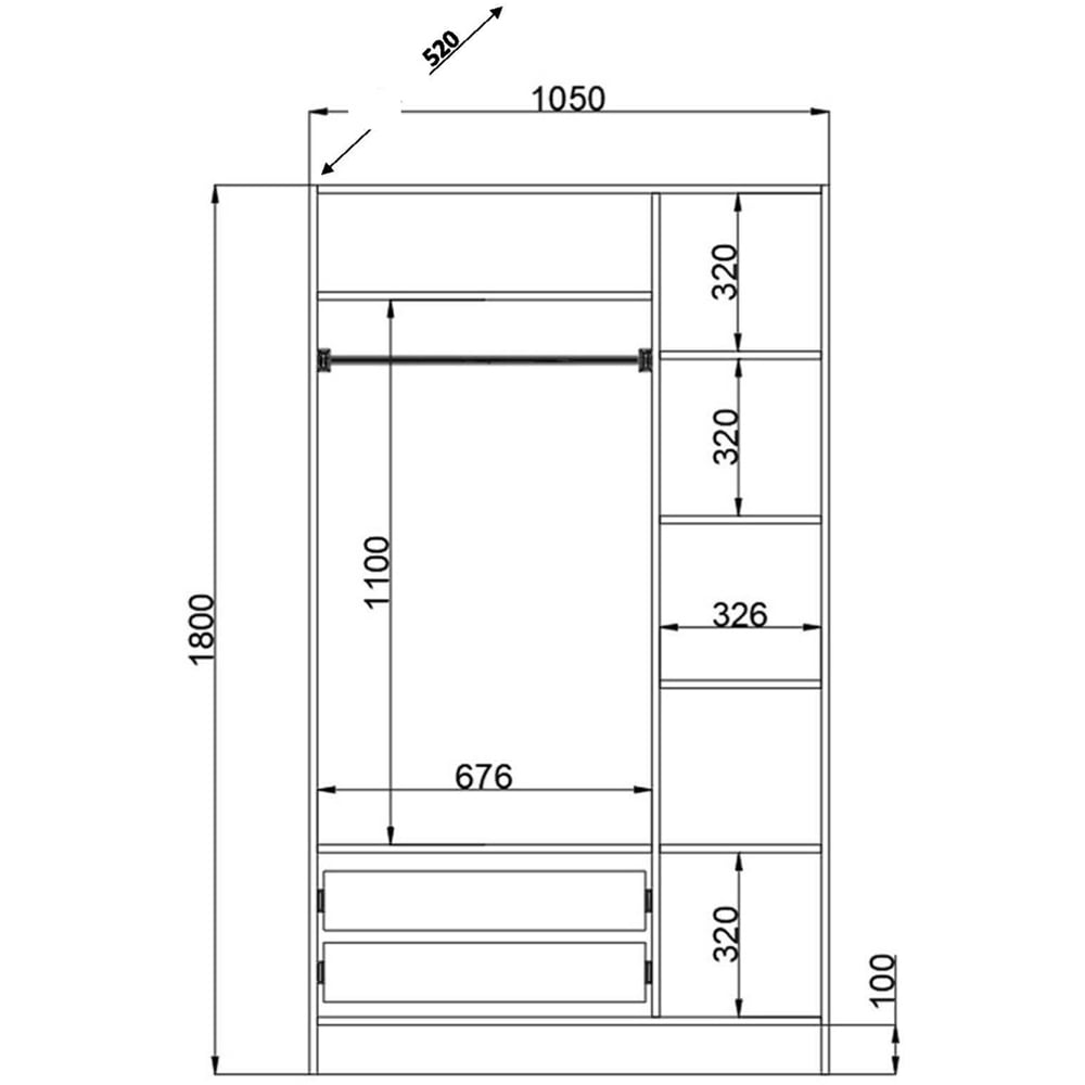 Evu VISTA 3 Door 2 Drawer White Mirrored Wardrobe Image 5