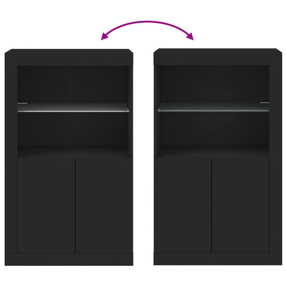 vidaXL 2 Door 2 Shelf Black Side Cabinet with LED Lights Image 8
