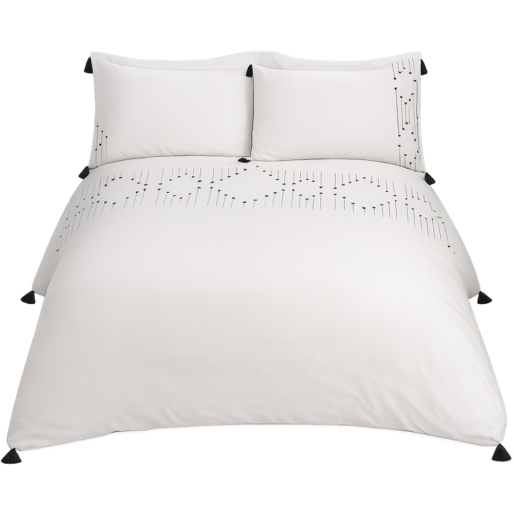 Smart Living King Size Boho Embroidered Tassels Mono Duvet Cover Set Image 2