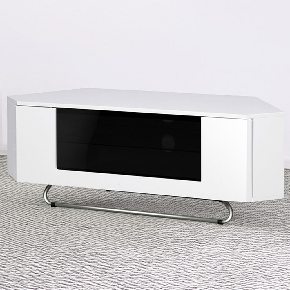 Centurion Supports Hampshire Single Door 4 Shelf Gloss White and Black TV Cabinet Image 1