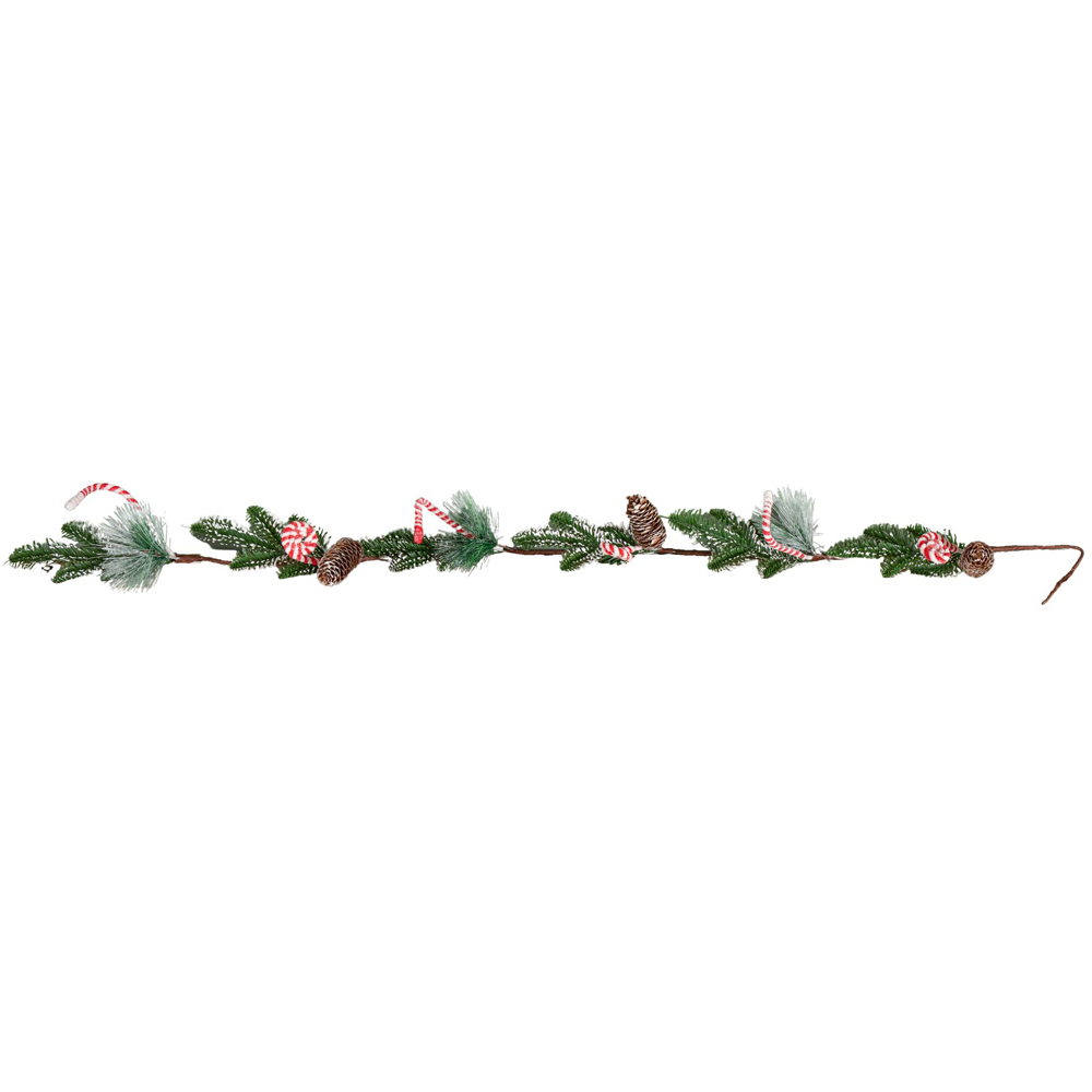 Samuel Alexander Candy Swirls Christmas Garland with Frosted Pinecones and Candy Canes 130cm Image 1