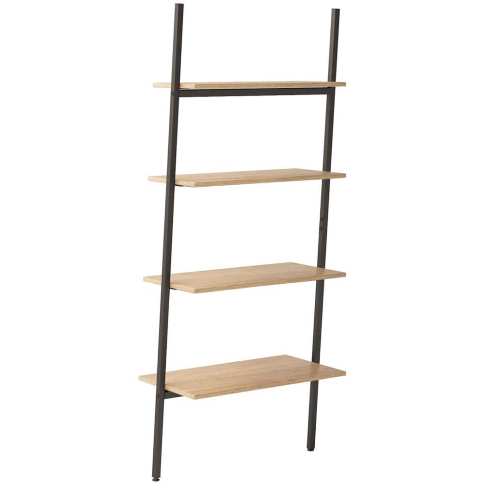 vidaXL 4-Tier Light Brown and Black Tall Leaning Shelf Image 3