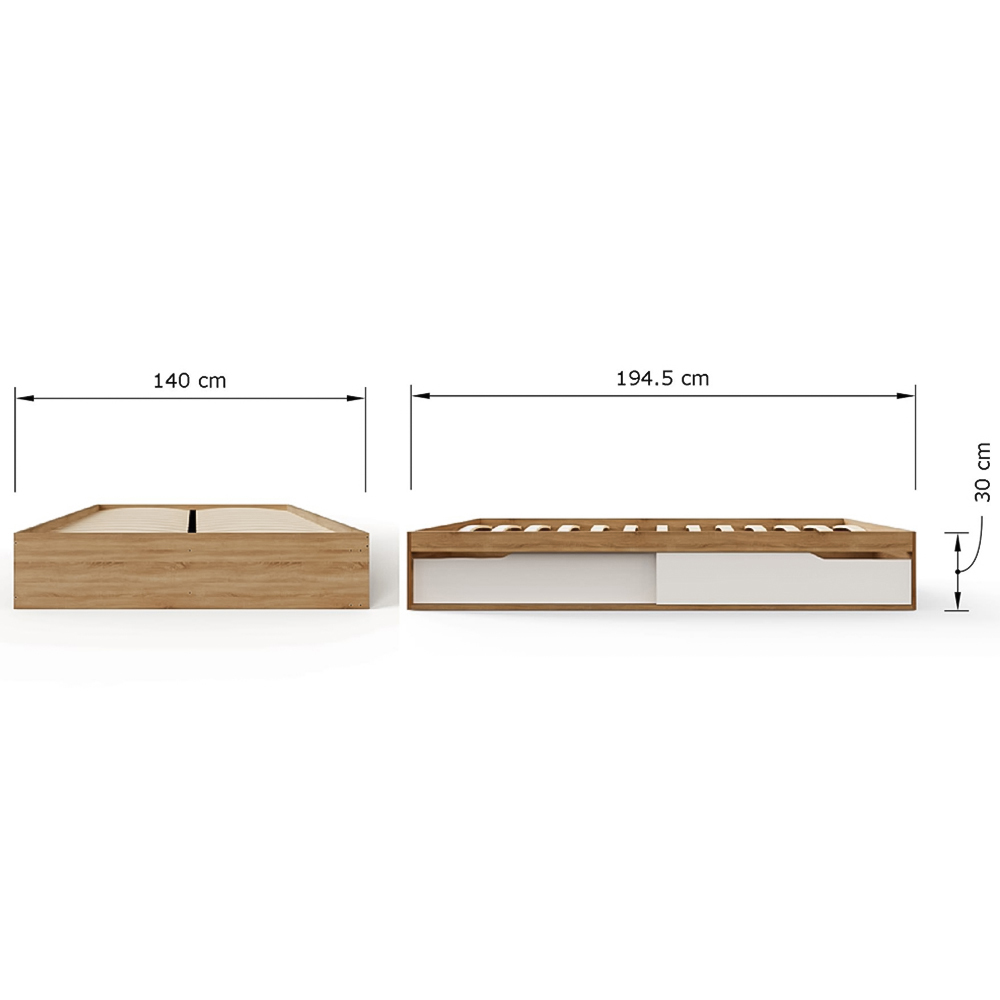 GFW Kai Double Oak and White 2 Drawer Platform Storage Bed Image 9