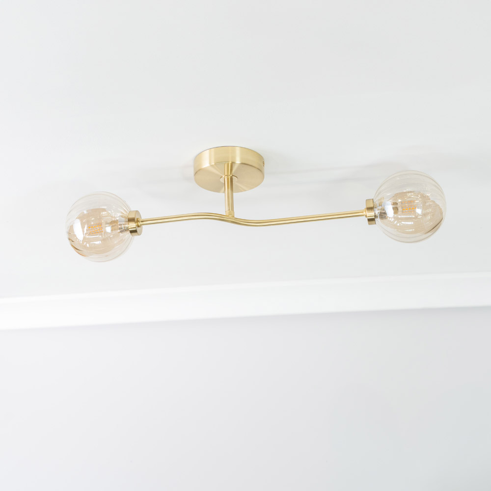 ValueLights Chessy Ribbed Glass Globe Gold Bar LED Ceiling Light Image 5