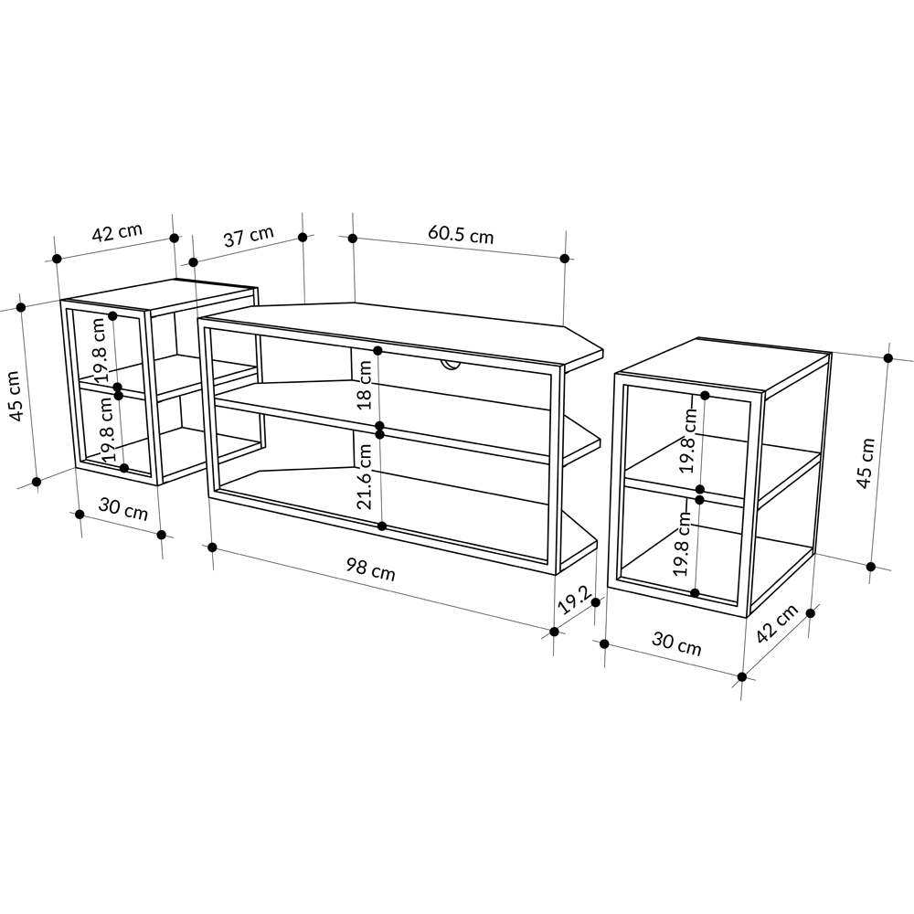 Decortie Echo 2 Shelf Retro Grey Metal Frame Modern TV Unit with 2 Side Table Image 7