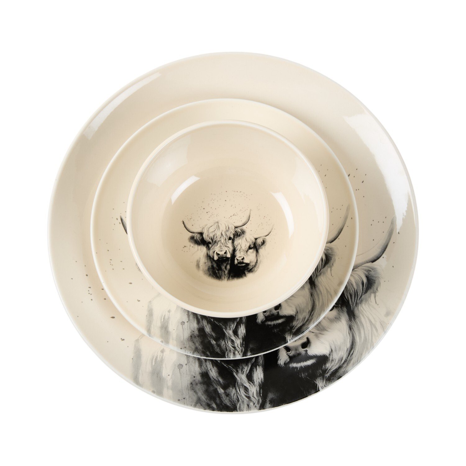 12 Piece Highland Cow Dinner Set Cream Image 7