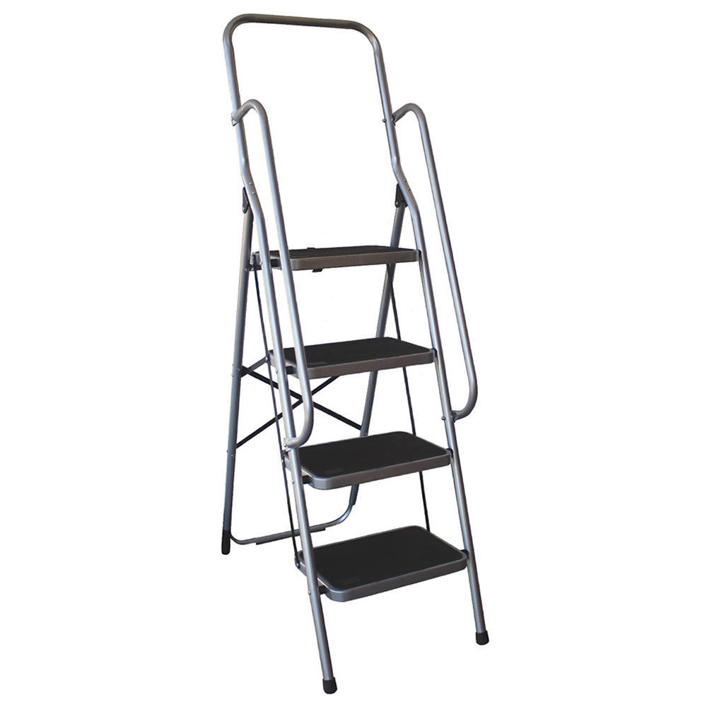 Charles Bentley Grey 4 Tread Step Ladder with Handrail Image 2