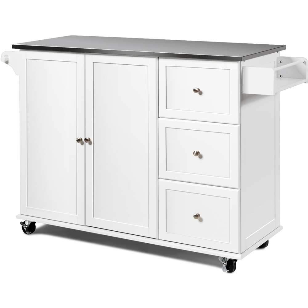 Costway 2 Door 3 Drawer White Rolling Kitchen Island Cart Image 1