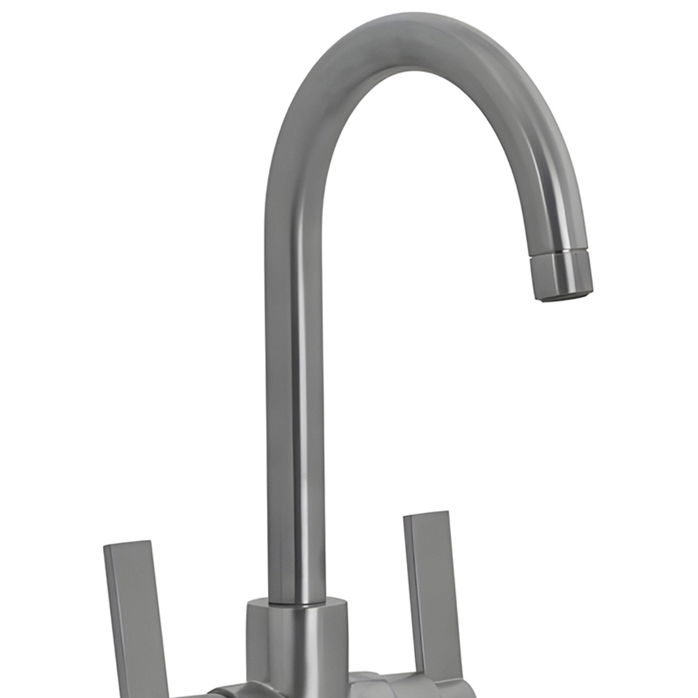 Piralla Vox Brushed Nickel Twin Paddle Lever Swivel Spout Kitchen Tap Image 2