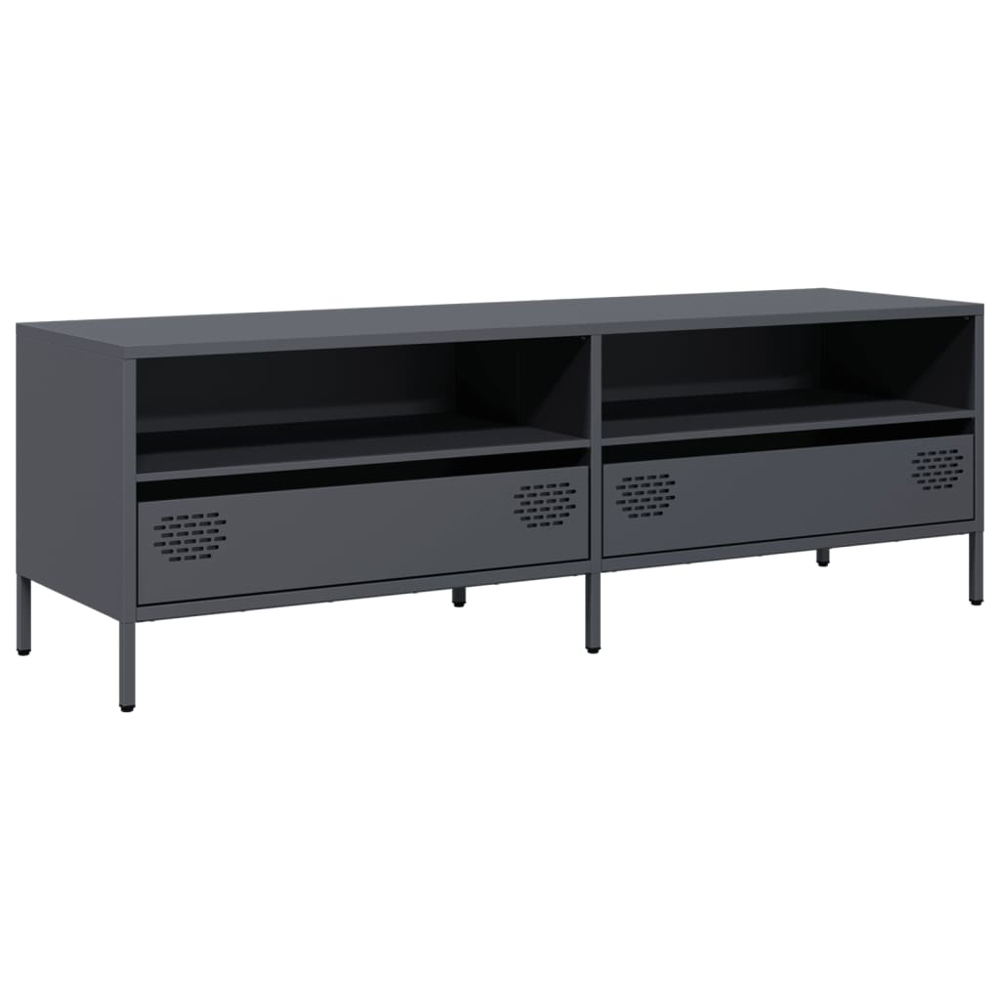 vidaXL 2 Drawer 2 Shelf Anthracite Cold-Rolled Steel TV Cabinet Image 2