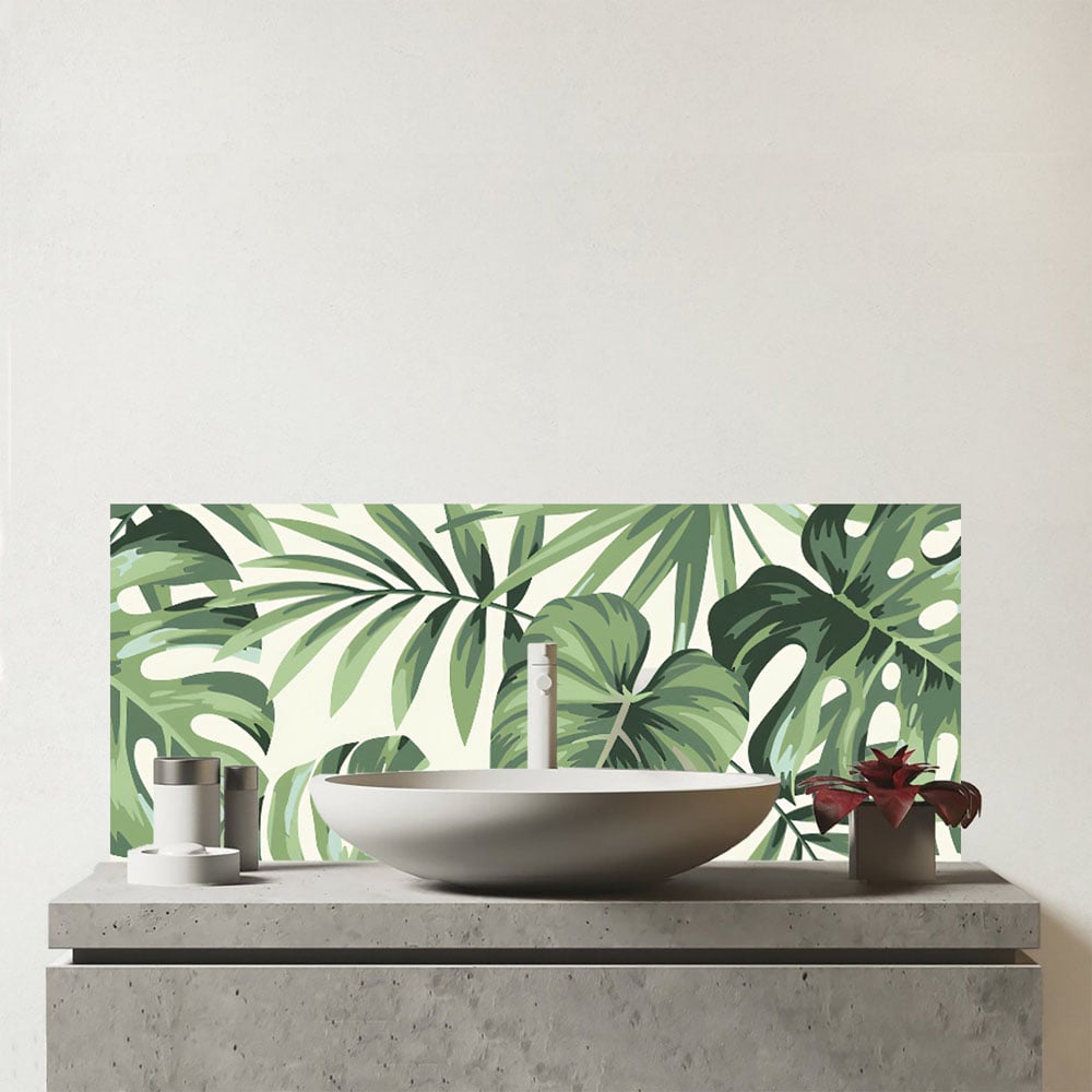 Warren Reed Designer Exotic Palm Leaves Glass Bathroom Splashback 25 x 60cm Image 1