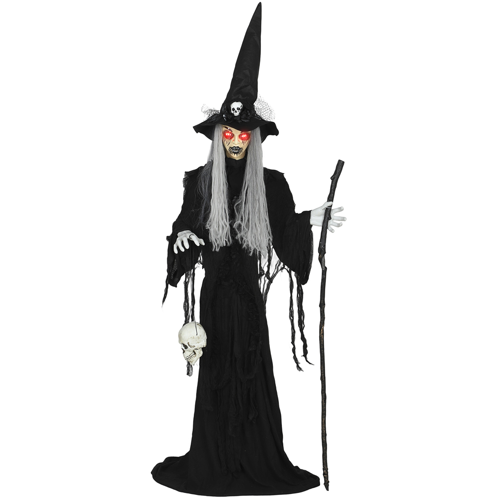 Outsunny Voice Activated Animatronics Black Standing Witch Halloween Decoration 5.5ft Image 1