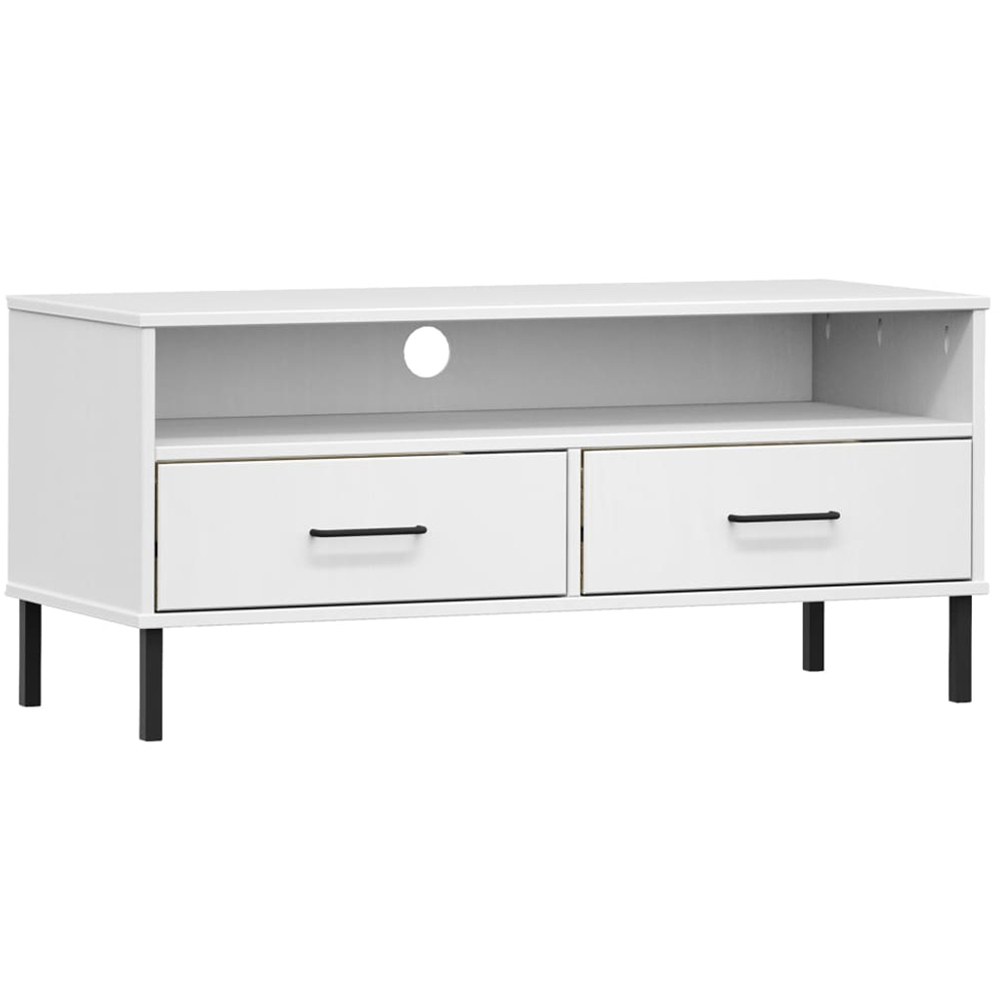 vidaXL 2 Drawer Single Shelf White Solid Pine Wood TV Cabinet Image 2