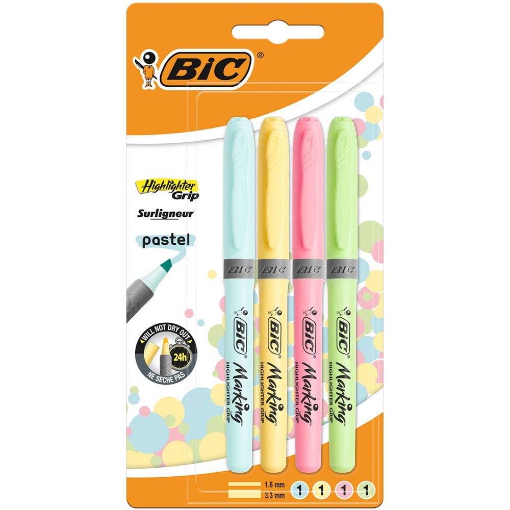 BIC Grip Pastel Highlighter 4 Pack Image