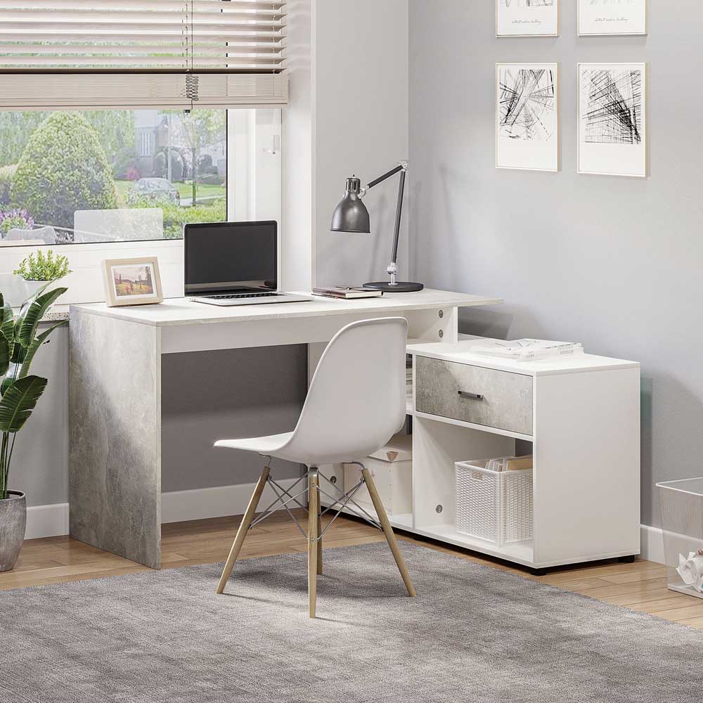 Portland L-Shaped Home Office Corner Computer Desk Grey and White Image 3
