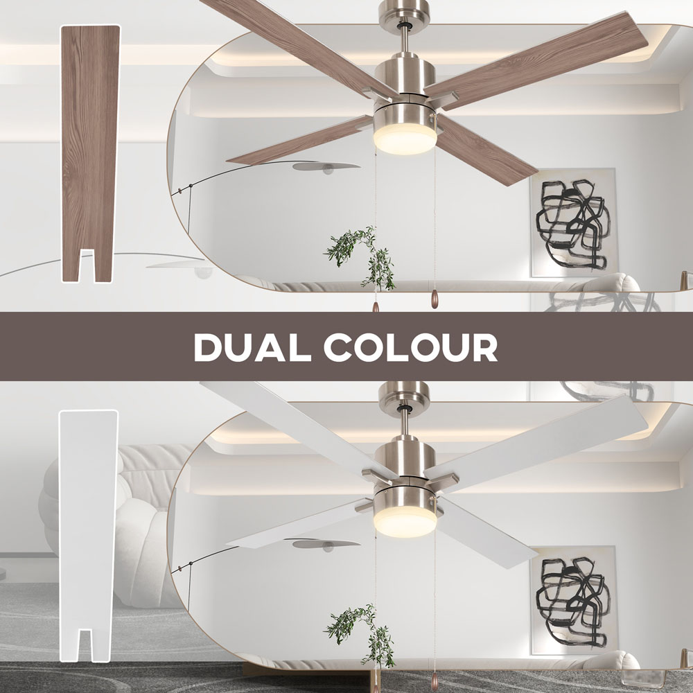HOMCOM Silver and Natural Reversible Ceiling Fan with Light and Pull Chain Image 3