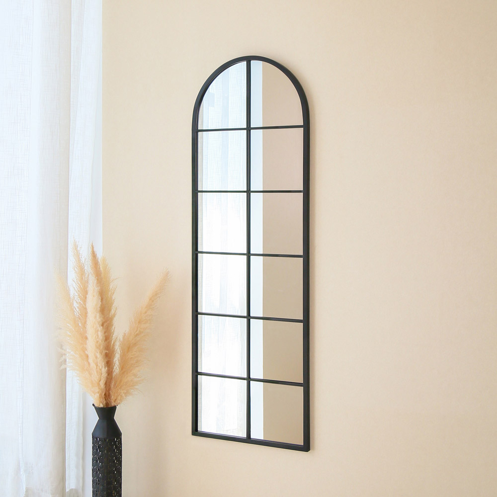 Charles Bentley Bern Black Arch Window Outdoor Wall Mirror 165 x 55cm Image 6