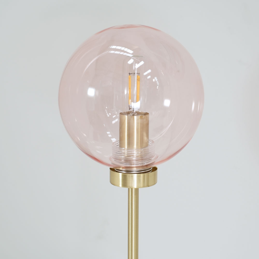 ValueLights Frenchie Pink Tinted Globe Gold Stem LED Table Lamp Image 3