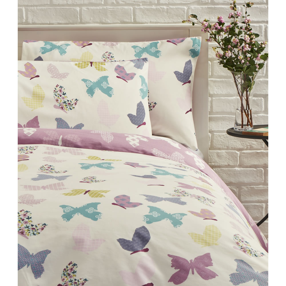 Wilko Pink Textured Butterfly Double Duvet Set Image 1