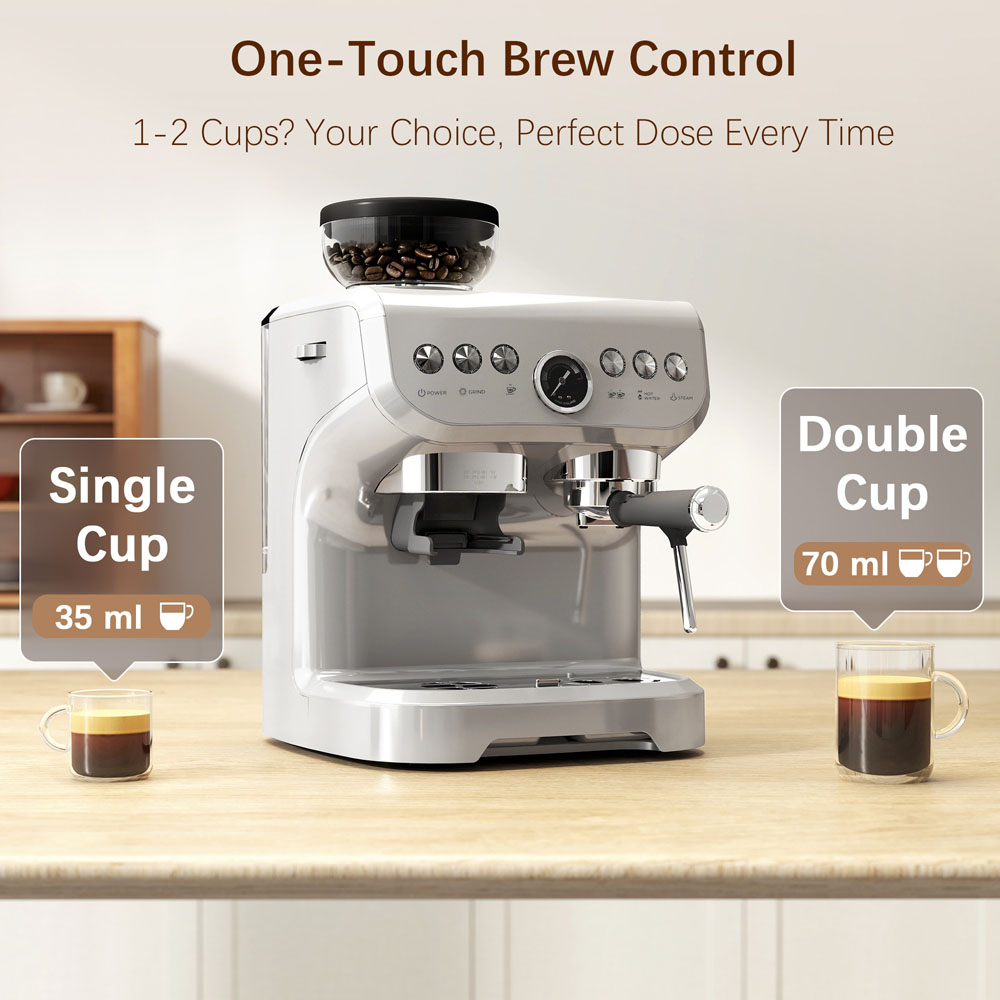 HOMCOM 800-197V70SR Silver 15 Bar Pressure Espresso Machine with Bean Grinder and Steam Wand Image 5