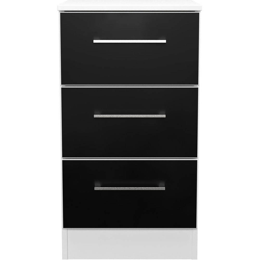Crowndale Worcester 3 Drawer Matt Black and White Bedside Cabinet Ready Assembled Image 2