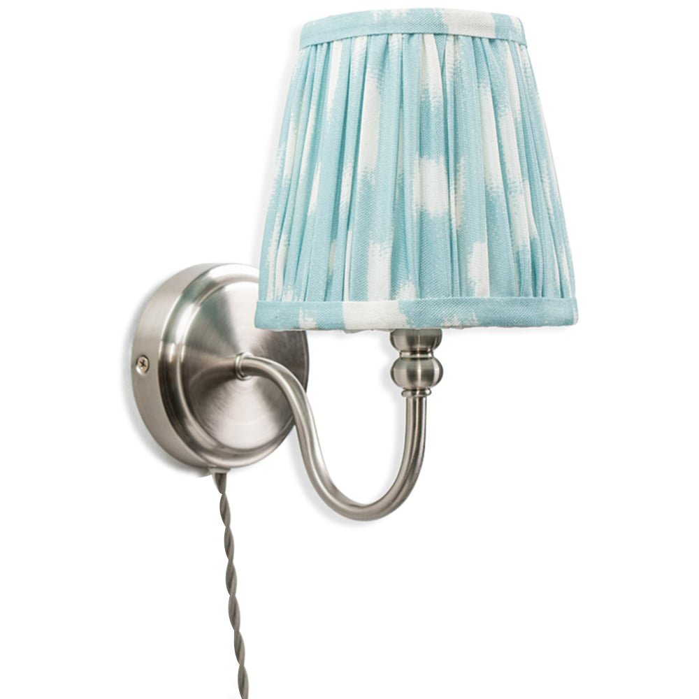 ValueLights Neely Antique Brass Blue Pleated Shade Plug-in LED Wall Light Image 1
