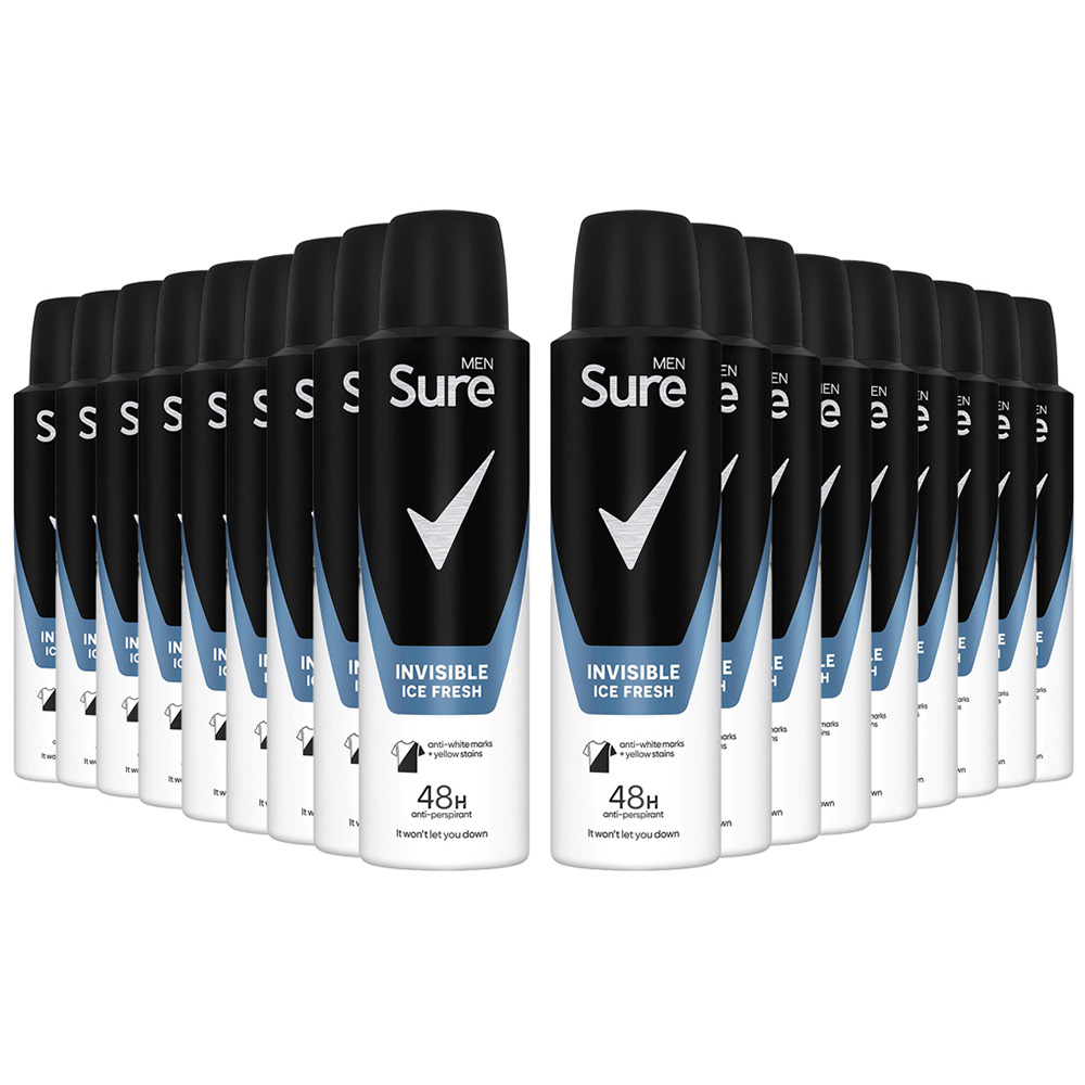 Sure Men 48H Protection Anti-Perspirant Invisible Ice Fresh Deodorant Spray 150ml 18 Pack Image 1