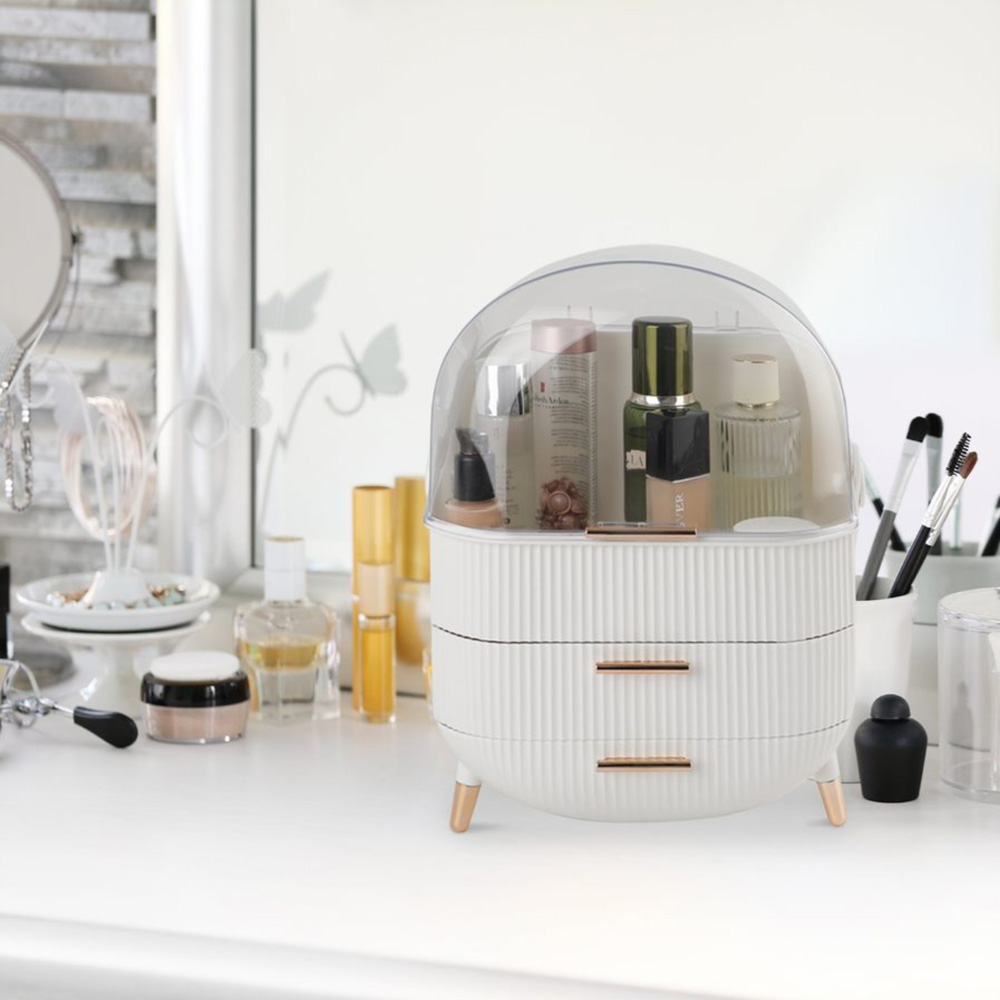 Alivio 2 Drawer White Portable Round Makeup Storage Organiser Image 2