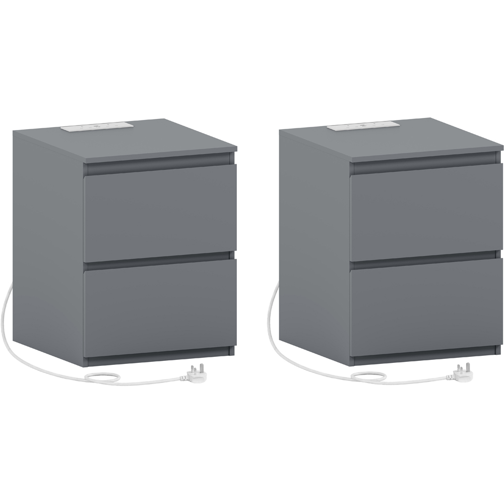 VIDA DESIGNS Denver 2 Drawer Grey Large Bedside Chest with Power Outlet Set of 2 Image 2
