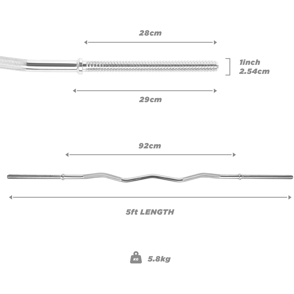 Phoenix Curved Standard 1 inch Barbell Bar 5ft Image 3