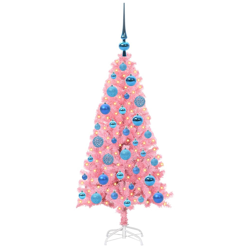 vidaXL Pre-Lit Blue Bauble Pink Artificial Christmas Tree 5ft Image 1