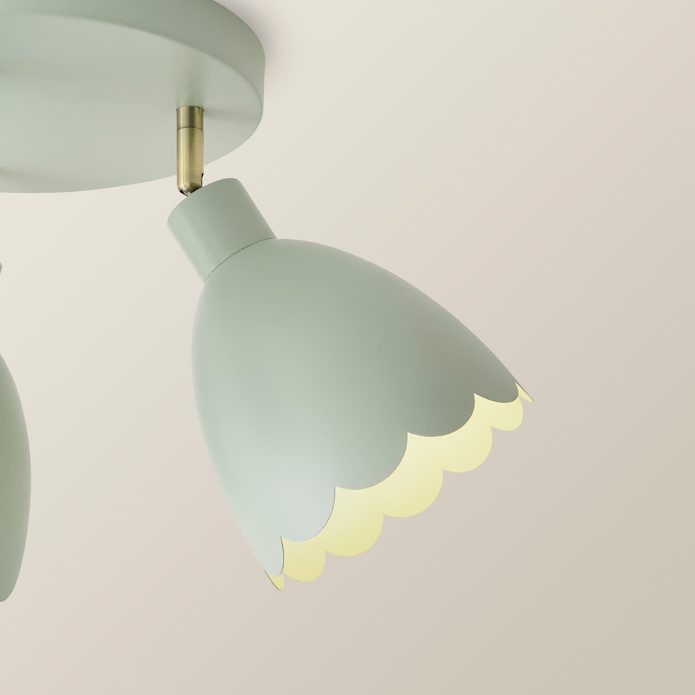 ValueLights Millie 3 Way Sage Green Scallop Shade Adjustable Round Spot Ceiling Light with Bulb Image 4