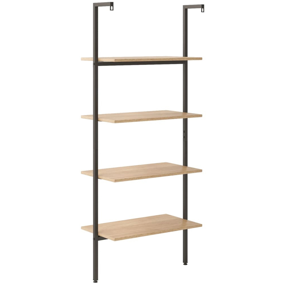 vidaXL 4-Tier Light Brown and Black Leaning Shelf Image 3