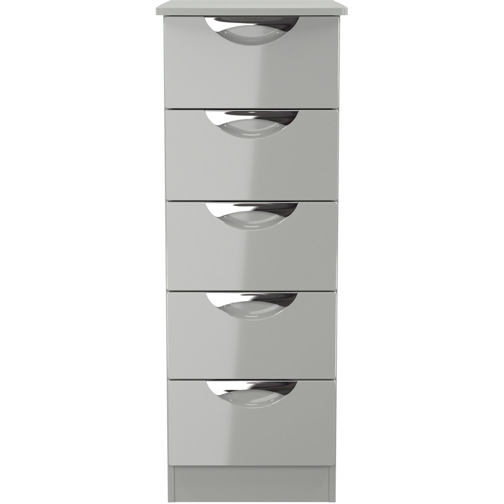 Crowndale Camden 5 Drawer Grey Gloss and Dusk Grey Tall Bedside Cabinet Ready Assembled Image 2