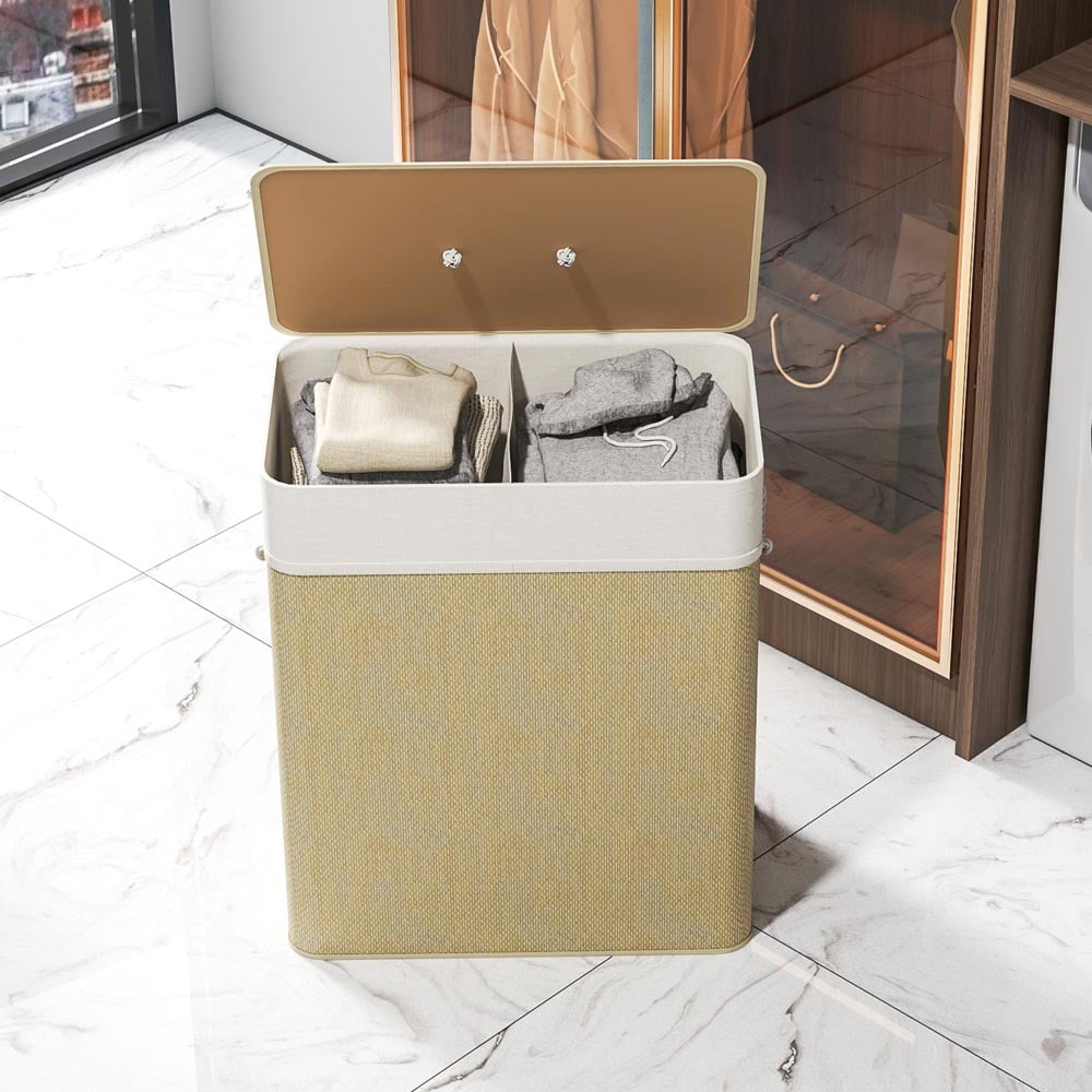 HOMCOM Cream Laundry Basket with Lid 100L Image 4