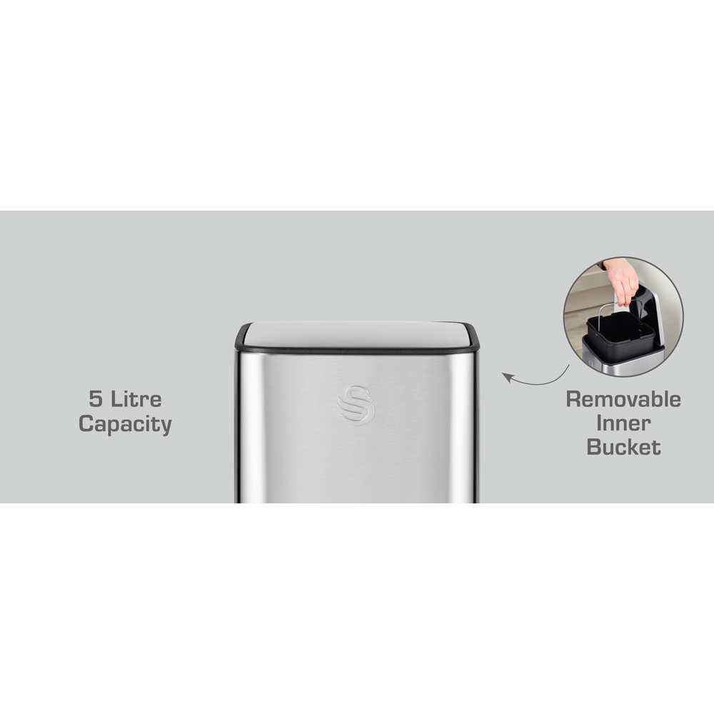 Swan Stainless Steel Compact Pedal Bin 5L Image 4