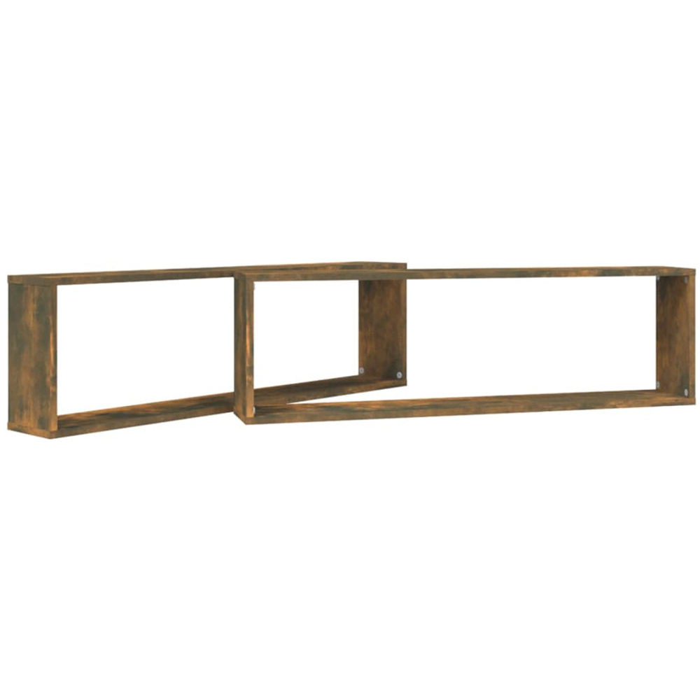 vidaXL 100cm Set of 2 Smoked Oak Cube Floating Wall Shelf Image 4