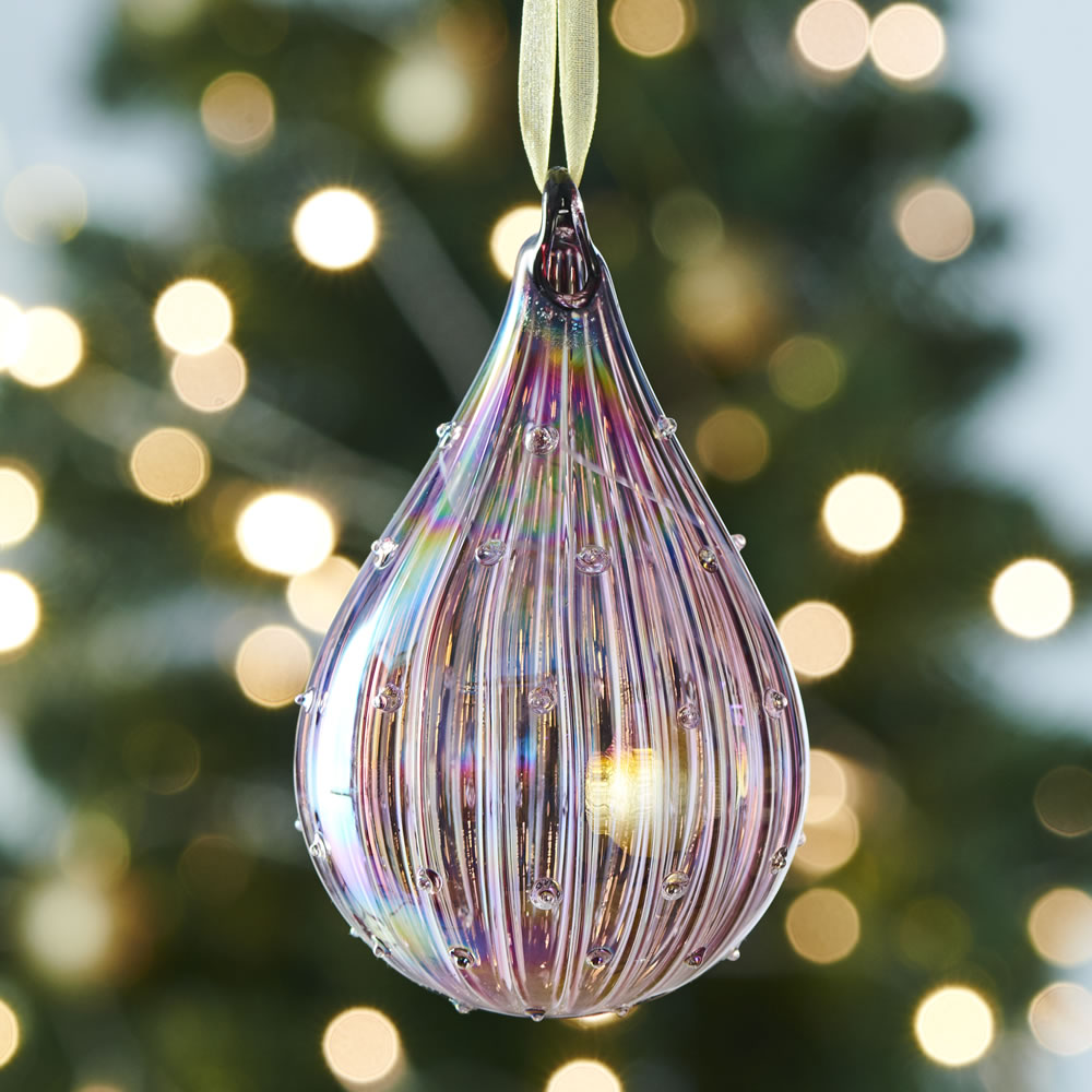 Wilko Midnight Magic Purple Irredescent Teardrop Christmas Tree Decoration Image 3