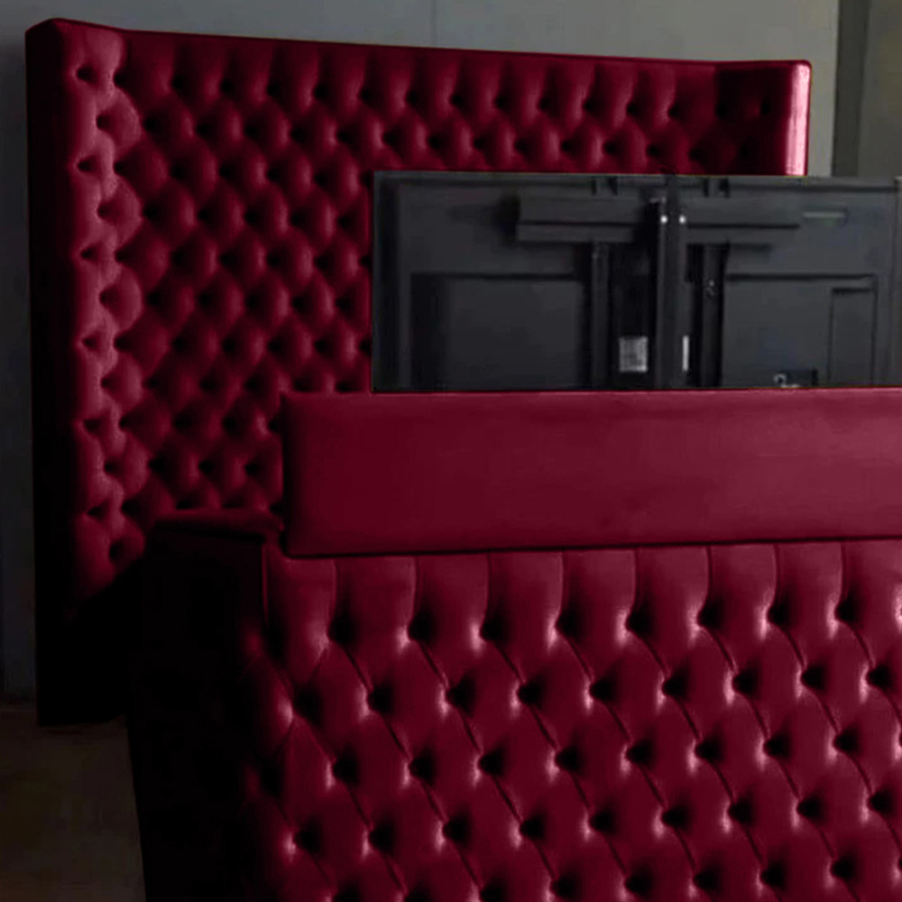 Eleganza Home Elisa Super King Size Maroon Plush Velvet TV Bed Frame with Curved Headboard Image 2