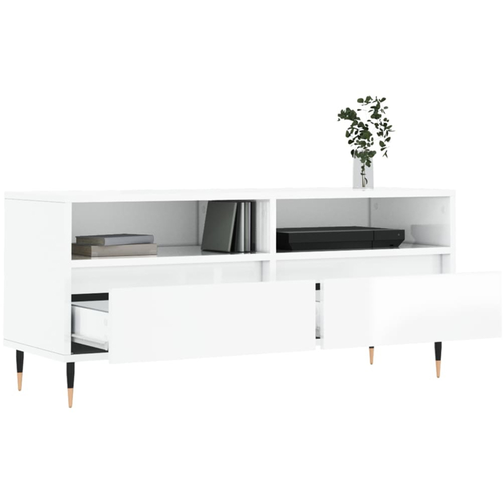vidaXL 2 Drawer 2 Shelf High Gloss White TV Cabinet Image 4