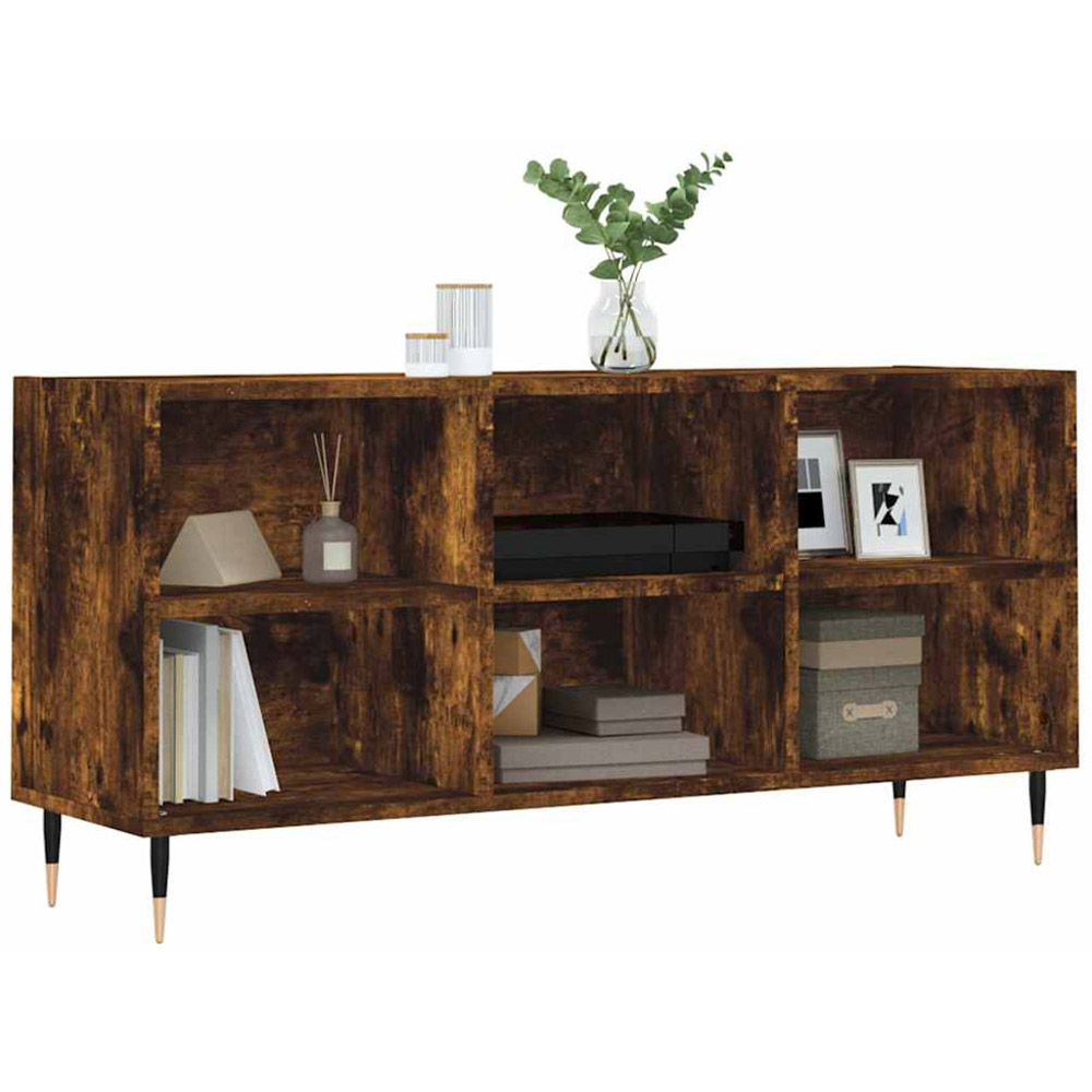 vidaXL 6 Open Shelf Smoked Oak TV Cabinet with Metal Legs Image 3