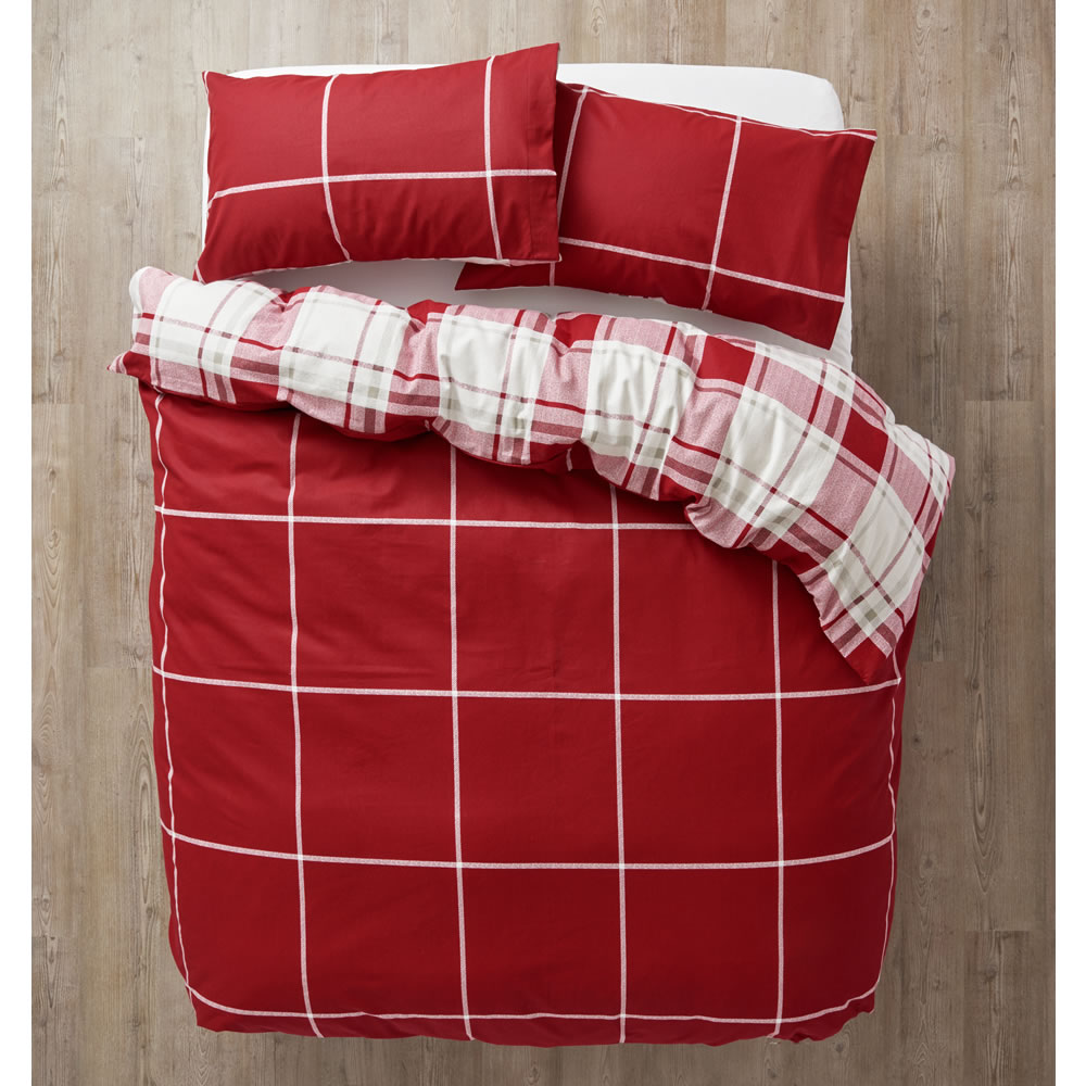 Wilko 100% Brushed Cotton Red Check King Size Duvet Set Image 4